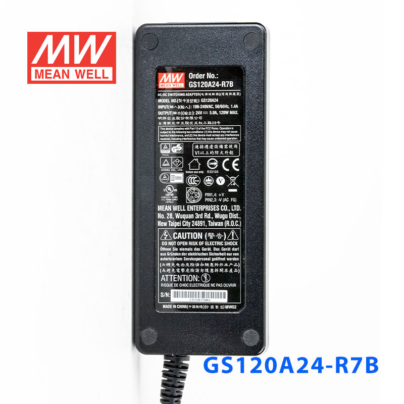 GS120A24-R7B 120W 24V5A 输出绿色能源明纬电源适配器(三线插口)