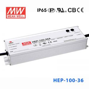 HEP-100-36  100W 36V 2.65A 无风扇全密封IP68防护高效率明纬电源