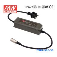 OWA-90E-30-P1M  90W 30V 3A 明纬塑壳防潮外置型LED电源适配器(欧规插头-P1M输出接口)