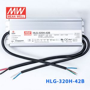 HLG-320H-42B  320W  42V 7.65A 强耐环境恒压+恒流PFC高效铝壳IP67防水LED电源(控制线三合一调光) 