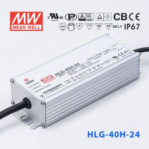 HLG-40H-24  40W  24V 1.67A  强耐环境恒压+恒流PFC高效铝壳IP67防水LED电源(引线接线) 