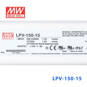 LPV-150-15    150W    15V   10A明纬牌恒压输出IP67防水塑壳LED照明电源