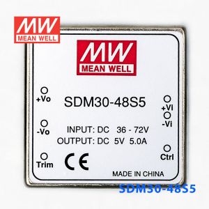 SDM30-48S5  30W  36~72V  输入  5V  稳压单路输出明纬DC-DC转换模块电源