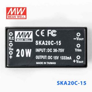 SKA20C-15  20W  36~72V  输入 15V 1.33A 稳压单路输出明纬DC-DC转换模块电源