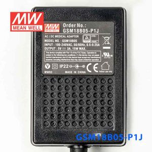 GSM18B05-P1J 18W 5V3A输出明纬高能效医疗型IEC320-C8插口电源适配器