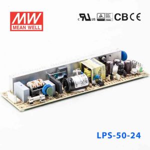 LPS-50-24  50W  24V 2.1A  单路输出无外壳窄条PCB板明纬开关电源