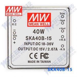 SKA40B-15  40W  18~36V  输入 15V 2.67A  稳压单路输出明纬DC-DC转换模块电源