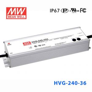 HVG-240-36A   240W  36V  6.7A   528Vac  输入 恒压+恒流输出PFC高效铝壳IP65防水LED电源(恒压恒流值可面板设定)