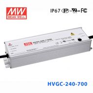 HVGC-240-700A  240W  700mA 354Vac 输入强耐环境PFC高效铝壳IP65防水LED恒流电源(恒流值可面板设定) 