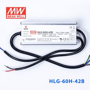 HLG-60H-42B  60W  42V 1.45A 强耐环境恒压+恒流PFC高效铝壳IP67防水LED电源(控制线三合一调光) 