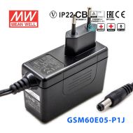 GSM60E05-P1J明纬30W80~264V输入5V6A输出超薄壁挂式医疗型适配器