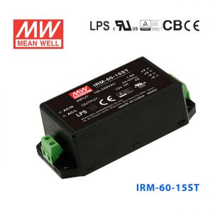 IRM-60-15ST  60W  15V 4A 高能效 端子台接线型 明纬超小型AC-DC模块电源 