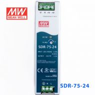 SDR-75-24 75W 24V3.2A高效率高功率因素单路输出DIN导轨安装明纬开关电源
