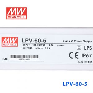 LPV-60-5   60W    5V    8A明纬牌恒压输出IP67防水塑壳LED照明电源