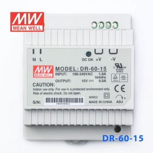 DR-60-15 60W 15V4A 单路输出Class II DIN导轨安装明纬开关电源