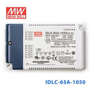 IDLC-65-1050 65W 46~62V1050mA 恒流输出无频闪二合一调光明纬LED开关电源