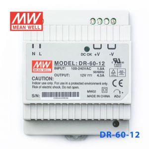 DR-60-12 60W 12V4.5A 单路输出Class II DIN导轨安装明纬开关电源