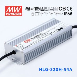 HLG-320H-54A  320W  54V 5.95A  强耐环境恒压+恒流PFC高效铝壳IP65防水LED电源(恒压恒流值可面板设定) 