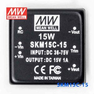 SKM15C-15  15W  36~75V 输入 15V 1A 单路稳压输出明纬DC-DC转换模块电源