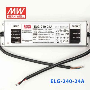 ELG-240-24A  240W 24V 10A   A型(电流可调/铝壳IP65/100～305Vac输入)明纬PFC防水LED电源