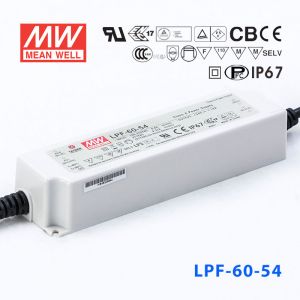 LPF-60-54  60W  54V 1.12A  恒压+恒流有PFC高效率塑壳IP67防水LED电源