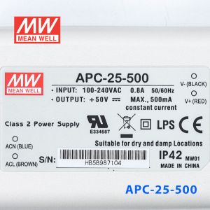 APC-25-500 25W 15-50V    500mA 明纬牌恒流输出防水塑壳LED照明电源 