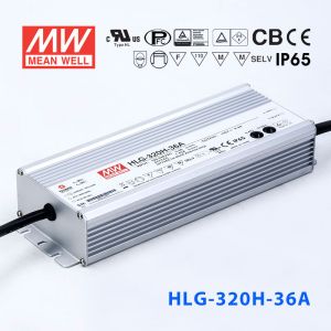 HLG-320H-36A  320W  36V 8.9A  强耐环境恒压+恒流PFC高效铝壳IP65防水LED电源(恒压恒流值可面板设定) 