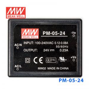 PM-05-24  5W  24V  0.23A   微漏电塑封Class2单路输出板上型医用明纬开关电源