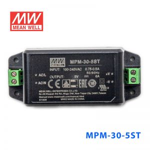 MPM-30-5ST台湾明纬30W 80~264V输入 5V6A输出绿色医疗基板型电源