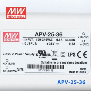 APV-25-36    25W    36V   0.7A 明纬牌恒压输出防水塑壳LED照明电源 