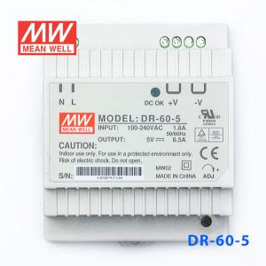 DR-60-5 60W 5V6.5A 单路输出Class II DIN导轨安装明纬开关电源