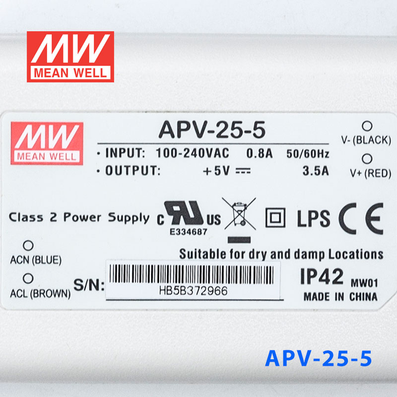 APV-25-5    25W    5V   3.5A 明纬牌恒压输出防水塑壳LED照明电源 