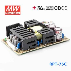 RPT-75C  75W +5V 8A +15V 3A -15V 1A 三路输出绿色明纬医用无外壳电源