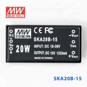 SKA20B-15  20W  18~36V  输入 15V 1.33A  稳压单路输出明纬DC-DC转换模块电源