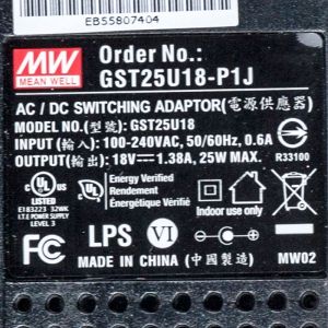 GST25U18-P1J 25W 18V1.38A高效能低空载损耗绿色节能美规适配器