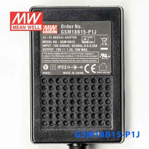 GSM18B15-P1J 18W 15V1.2A输出明纬高能效医疗型IEC320-C8插口电源适配器