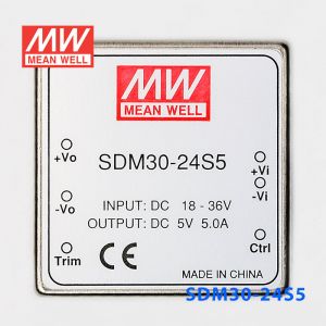 SDM30-24S5  30W  18~36V  输入  5V  稳压单路输出明纬DC-DC转换模块电源