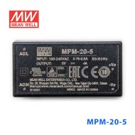 MPM-20-5台湾明纬20W 80~264V输入 5V4A输出绿色医疗基板型电源
