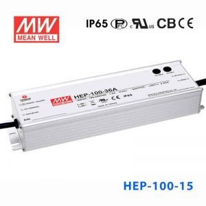 HEP-100-15A 100W 15V 6.67A无风扇全密封IP65防护输出电压/电流可调高效率明纬电源