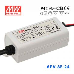 APV-8E-24  8W 24V 0.34A 明纬牌恒压输出防水塑壳LED照明电源