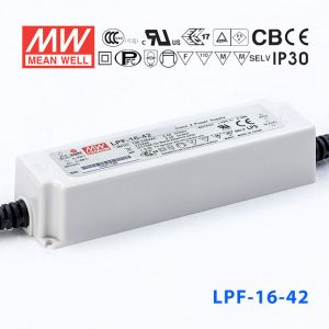 LPF-16-42  16W  42V 0.39A  恒压+恒流有PFC高效率塑壳IP30防水LED电源