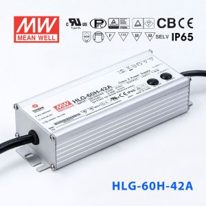 HLG-60H-42A  60W  42V 1.45A  强耐环境恒压+恒流PFC高效铝壳IP65防水LED电源(恒压恒流值可面板设定) 