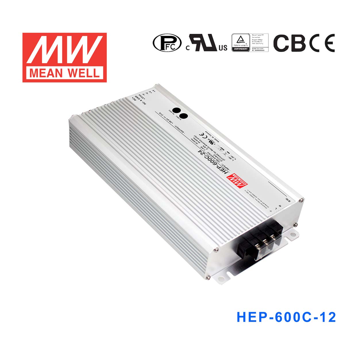 HEP-600C-12 600W 14.4V35A铝壳灌胶耐恶劣环境带PFC明纬三段式智能电瓶充电器