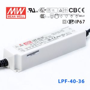 LPF-40-36  40W  36V 1.12A  恒压+恒流有PFC高效率塑壳IP67防水LED电源