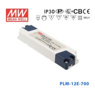 PLM-12E-700 12W 11~18V 700mA 输出 IP30 防水塑壳PFC压线端子接线LED恒流电源