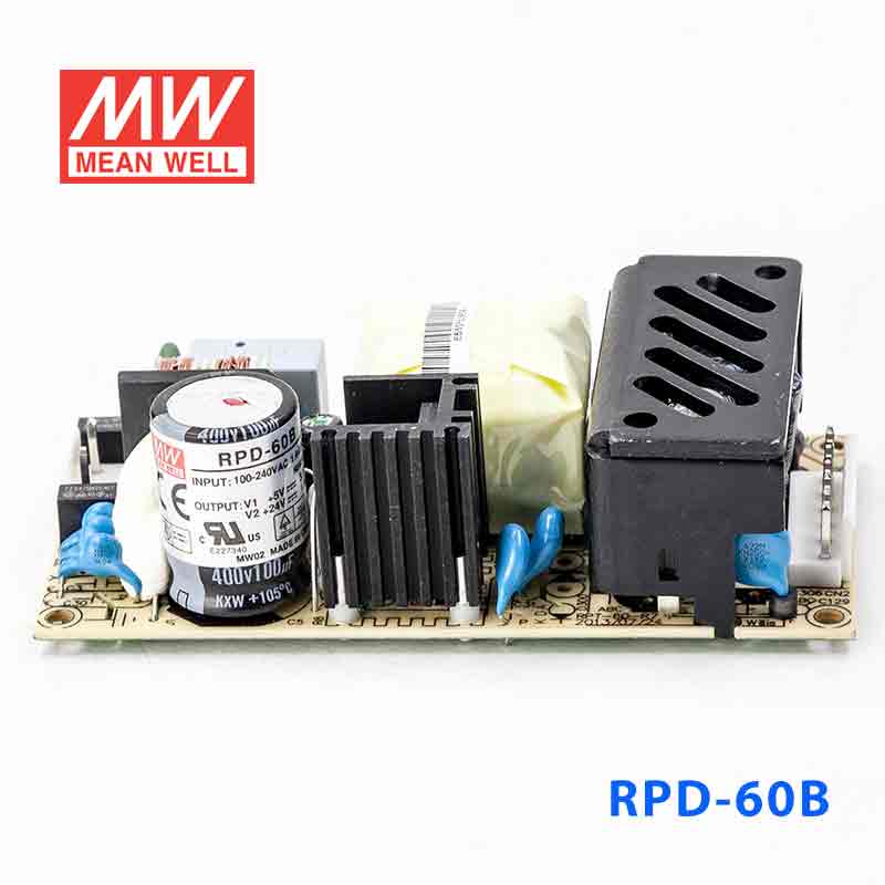 RPD-60B  60W +5V 3.85A +24V 1.65A  双路输出微漏电低空载损耗小尺寸医用无外壳明纬开关电源