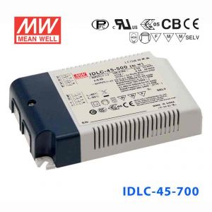 IDLC-45-700  45W 38~64V 700mA    恒流输出无频闪二合一调光功能明纬LED开关电源