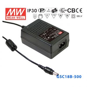 GSC18B-500 18W  18~36V 500mA 恒流输出带PFC功能塑壳外置桌面型LED专用适配器电源